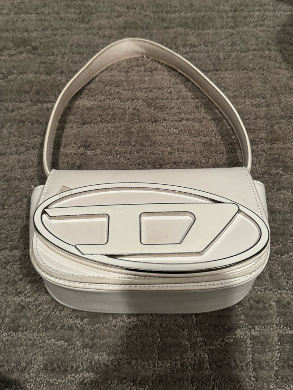 White Leather Shoulder Bag with Sculpted Logo Accent